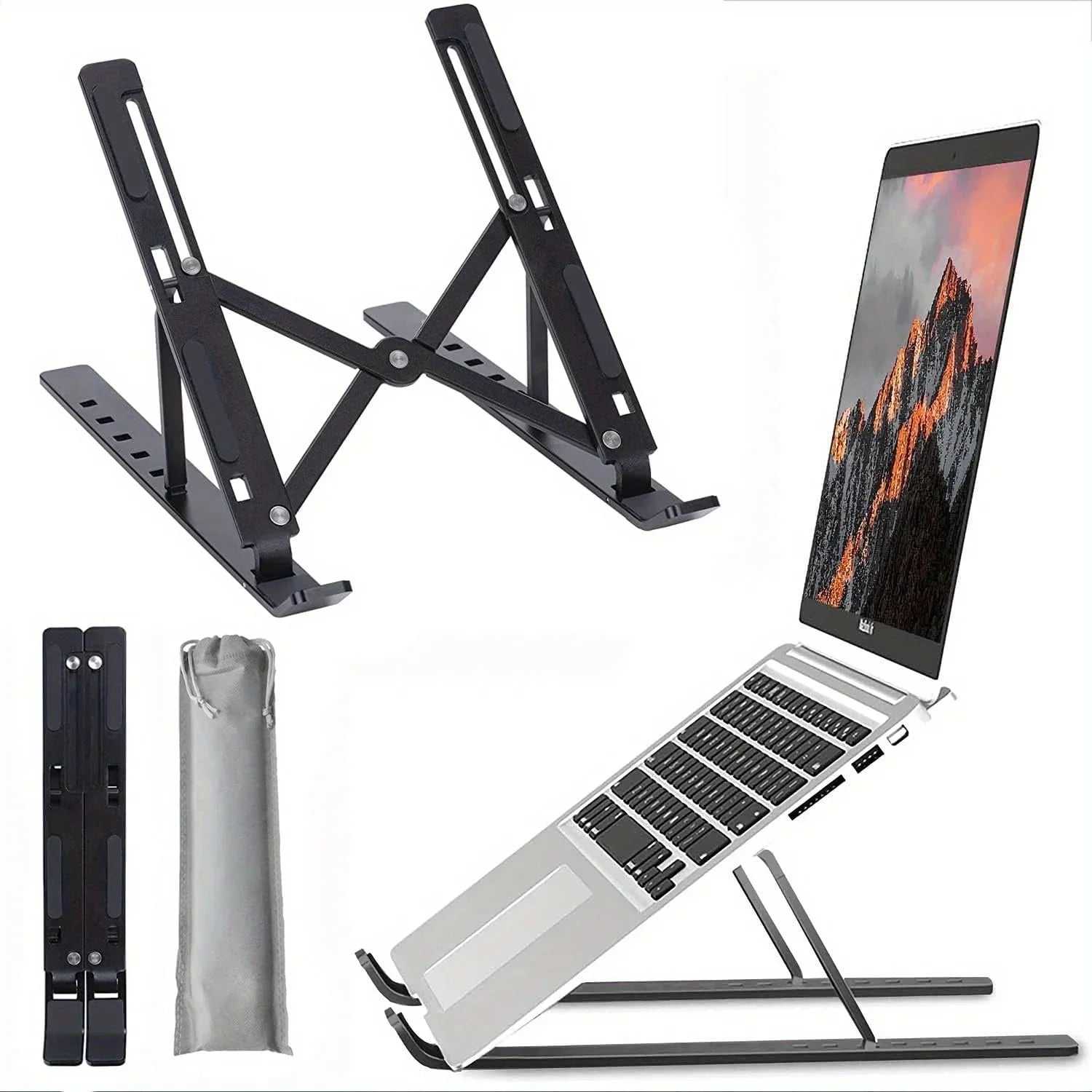 Adjustable Aluminum Laptop Stand – 6-Level Foldable Ergonomic Laptop Riser for 8–16 Inch Laptops