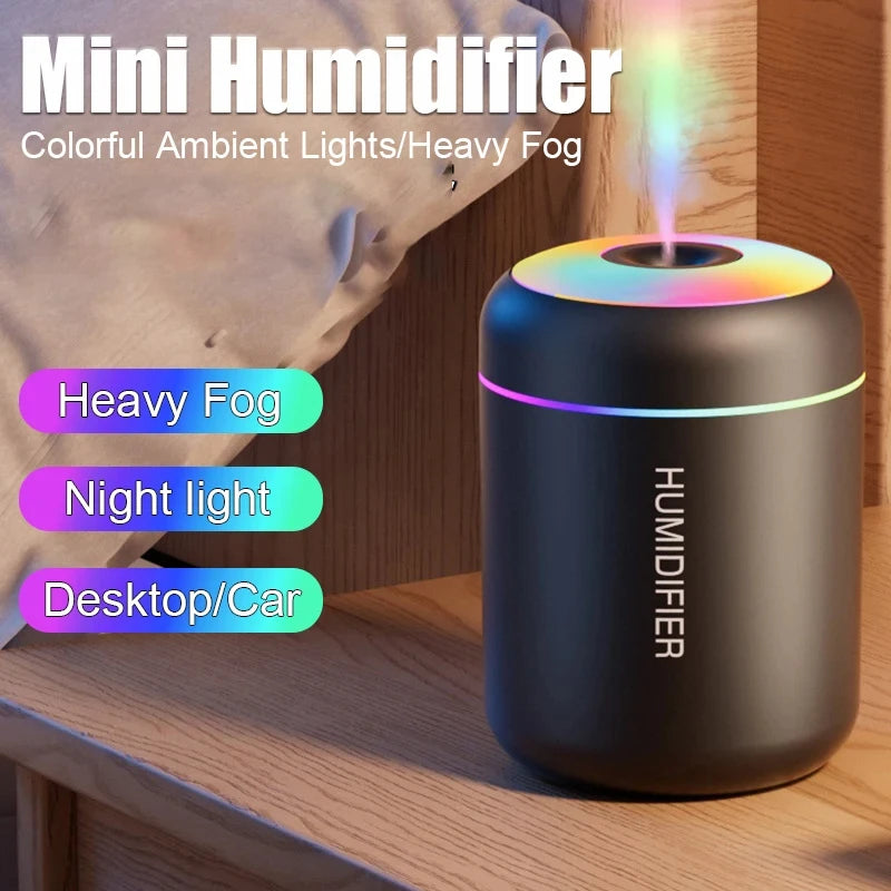 180ML USB Mini Air Humidifier & Aroma Diffuser with LED Night Light for Home, Office & Car