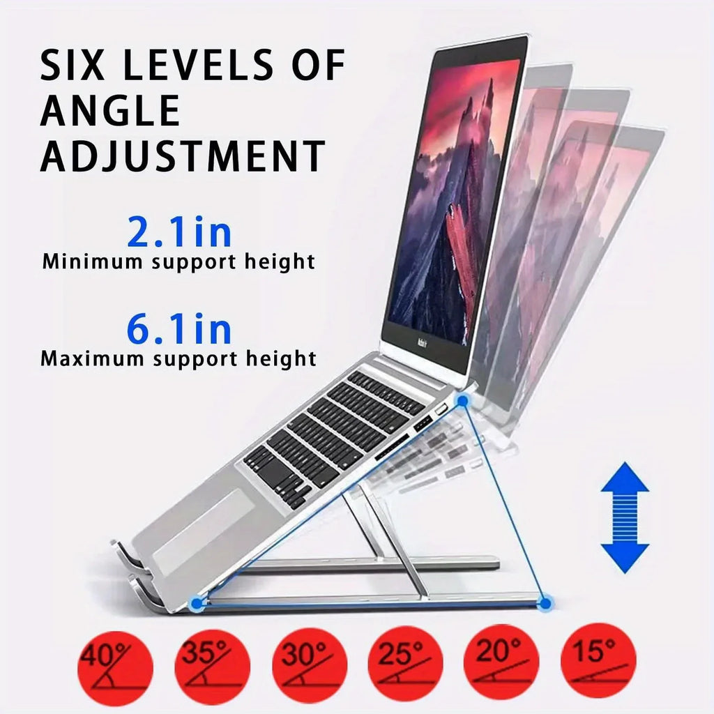 Adjustable Aluminum Laptop Stand – 6-Level Foldable Ergonomic Laptop Riser for 8–16 Inch Laptops