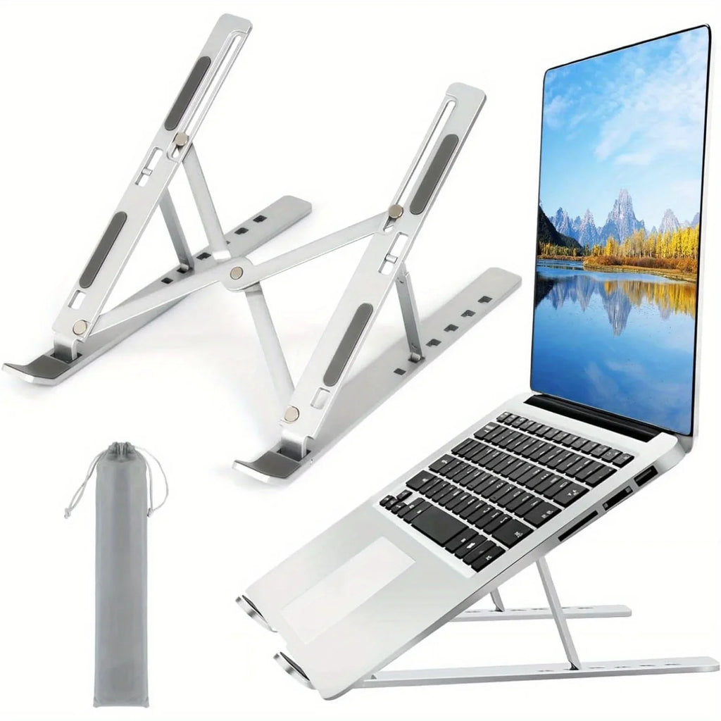 Adjustable Aluminum Laptop Stand – 6-Level Foldable Ergonomic Laptop Riser for 8–16 Inch Laptops