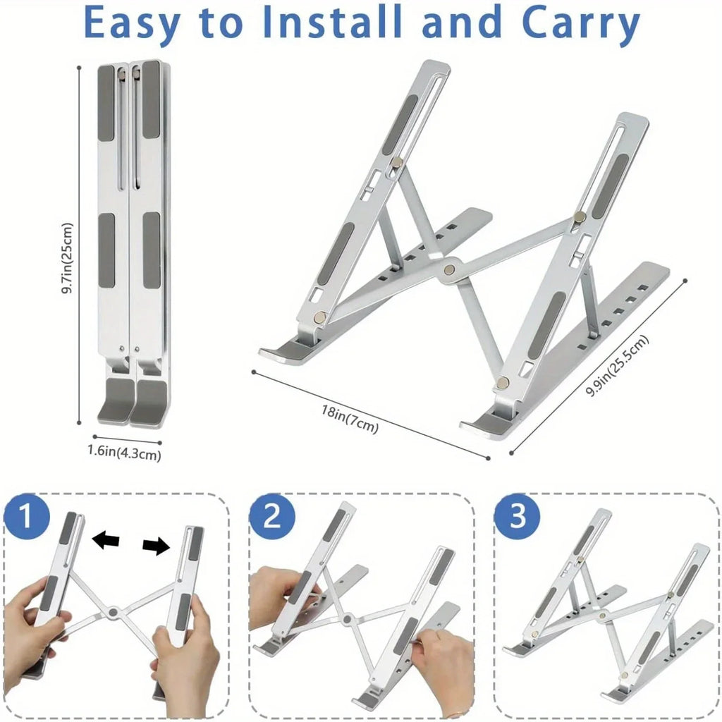 Adjustable Aluminum Laptop Stand – 6-Level Foldable Ergonomic Laptop Riser for 8–16 Inch Laptops