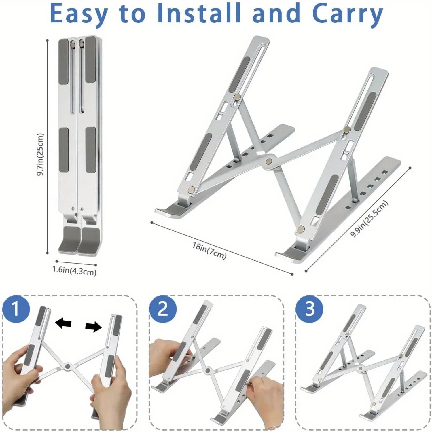 Adjustable Aluminum Laptop Stand – 6-Level Foldable Ergonomic Laptop Riser for 8–16 Inch Laptops