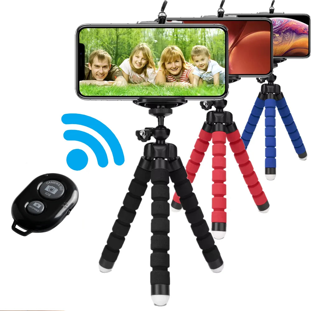 Portable Mini Tripod Stand with Bluetooth Remote & Phone Holder | Flexible Selfie Stick Tripod