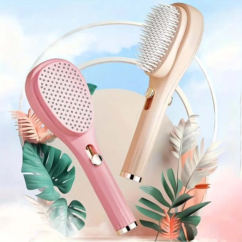 Self-Cleaning Retractable Hair Brush – Anti-Static Detangling Brush for All Hair Types