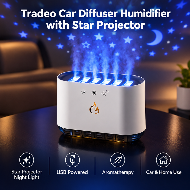 Tradeo Car Diffuser Humidifier with Star Projector – Rechargeable Aroma Diffuser