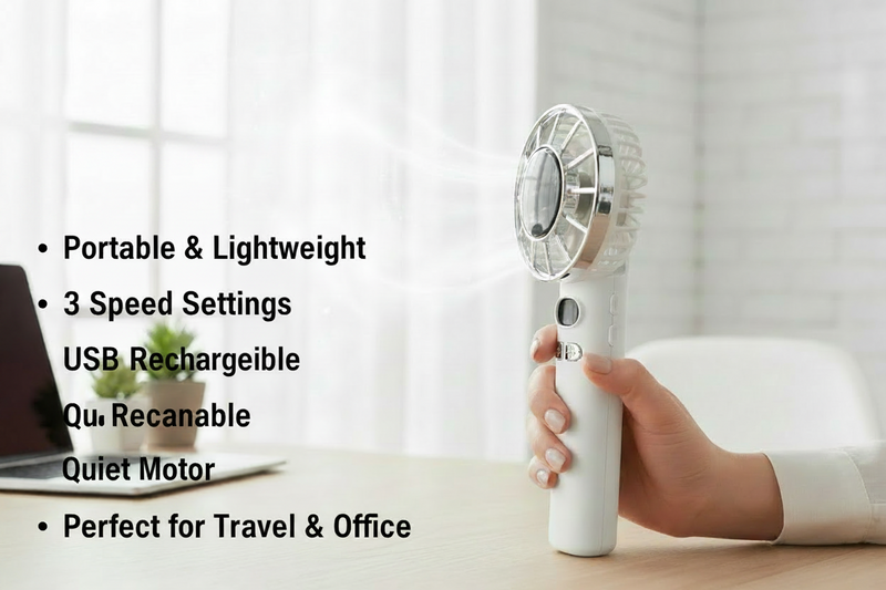 White high-speed rechargeable handheld fan