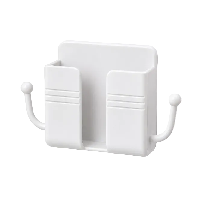 White wall-mounted phone holder with side hooks – view 2