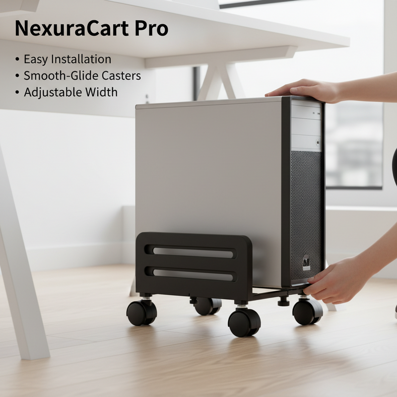 Adjustable Mobile CPU Tower Stand with Wheels - Black
