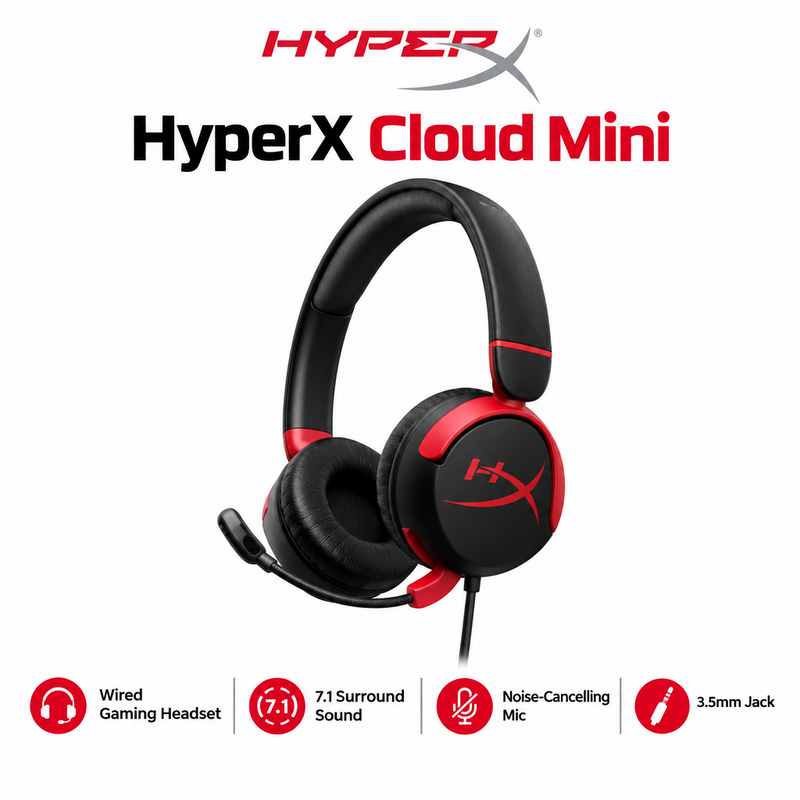 HyperX Cloud Mini wired gaming headset for kids black