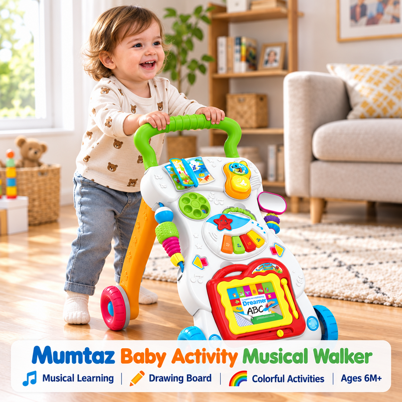 Mumtaz baby activity musical walker with drawing board