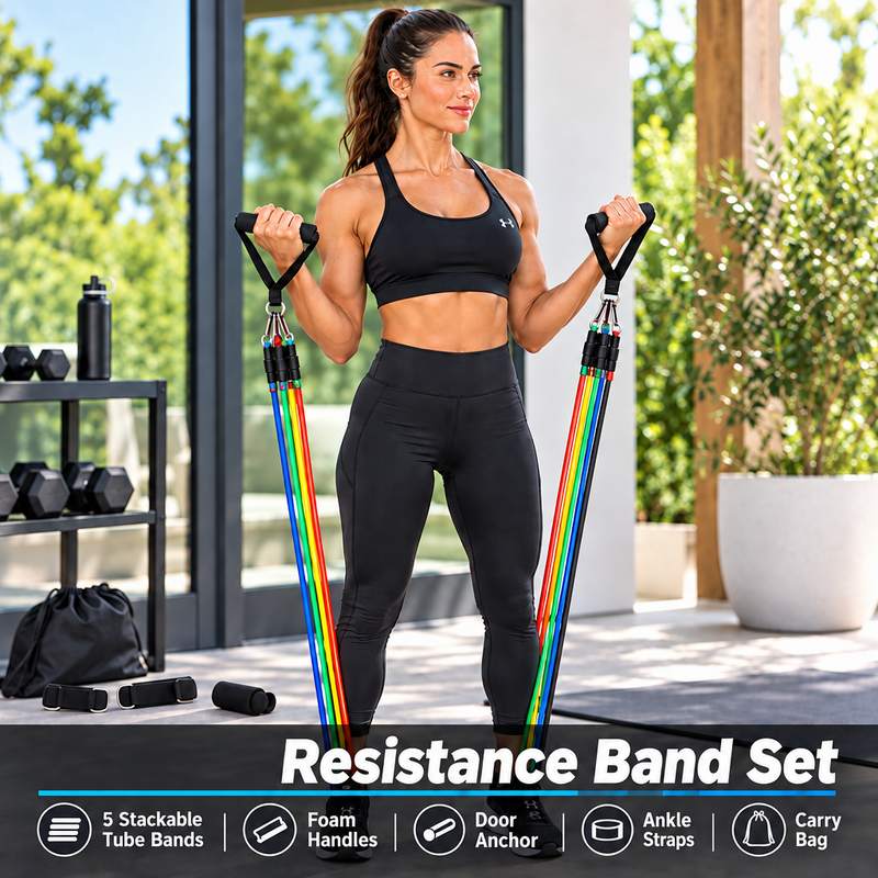 Ayzoq 11-Piece Resistance Band Set – Tube Bands, Handles, Ankle Straps & Door Anchor
