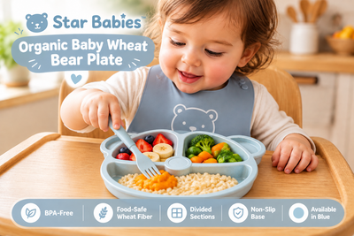 Star Babies Organic Baby Wheat Bear Plate Set – Blue