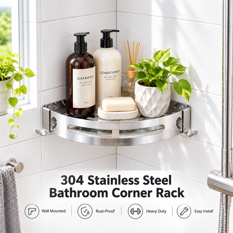 304 Stainless Steel Bathroom Corner Rack – Wall Mounted