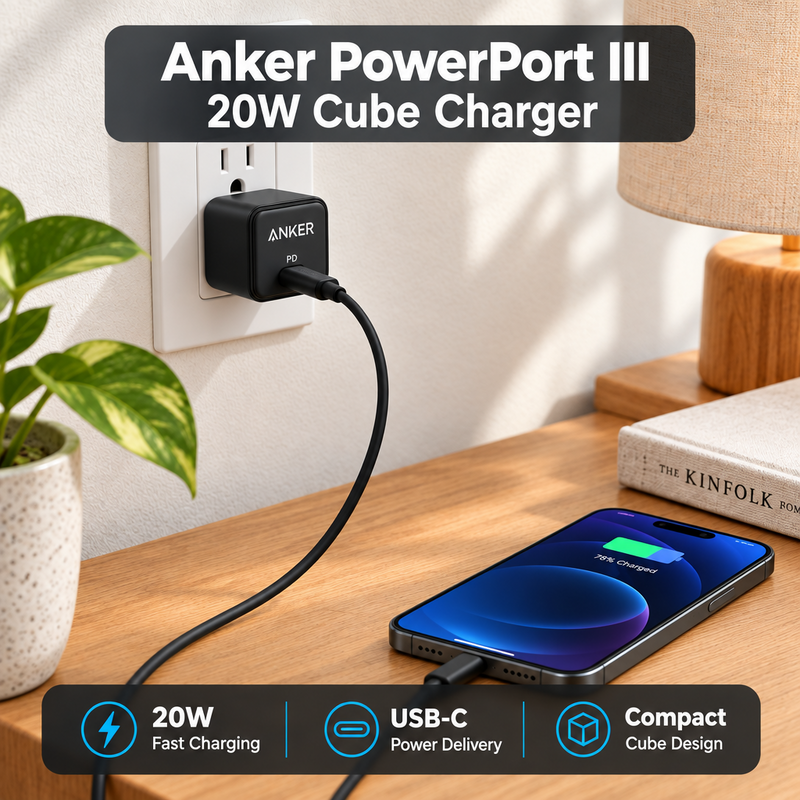 Anker PowerPort III 20W Cube Charger – Black (A2149K12)