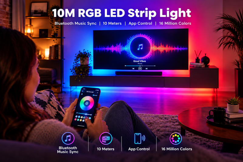 SUNSKY 10m RGB LED strip light with Bluetooth music sync