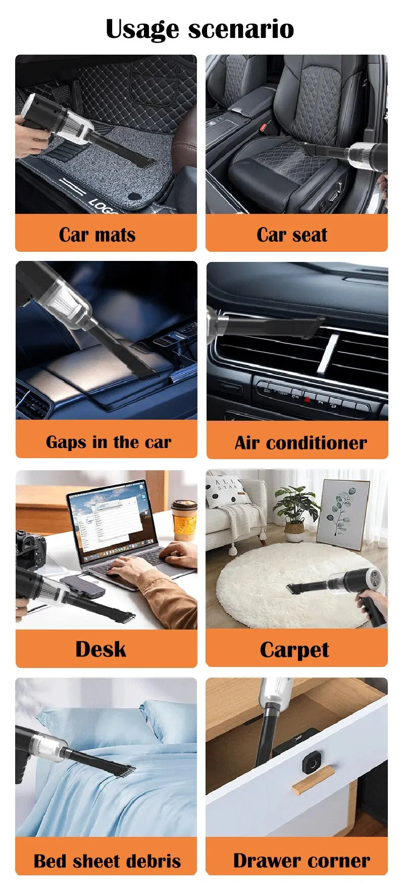9000Pa Wireless Handheld Car Vacuum Cleaner – USB Rechargeable Portable Vacuum for Car & Home