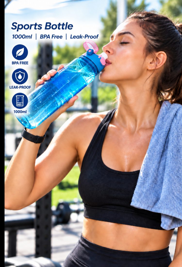 Twisoo Tritan 1000 ml sports gym bottle aqua