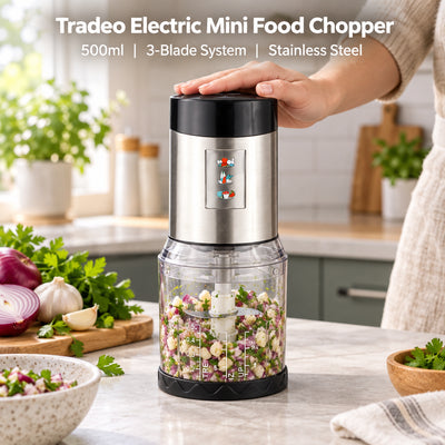 Tradeo Electric Mini Food Chopper 500ml – 3-Blade One-Touch Grinder