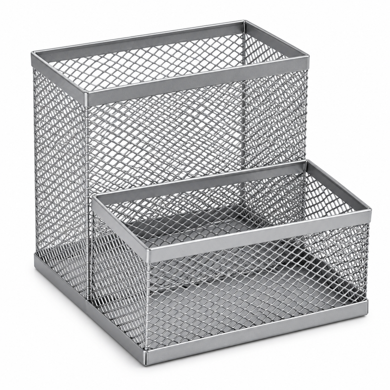 Silver Metal Mesh Pen Holder