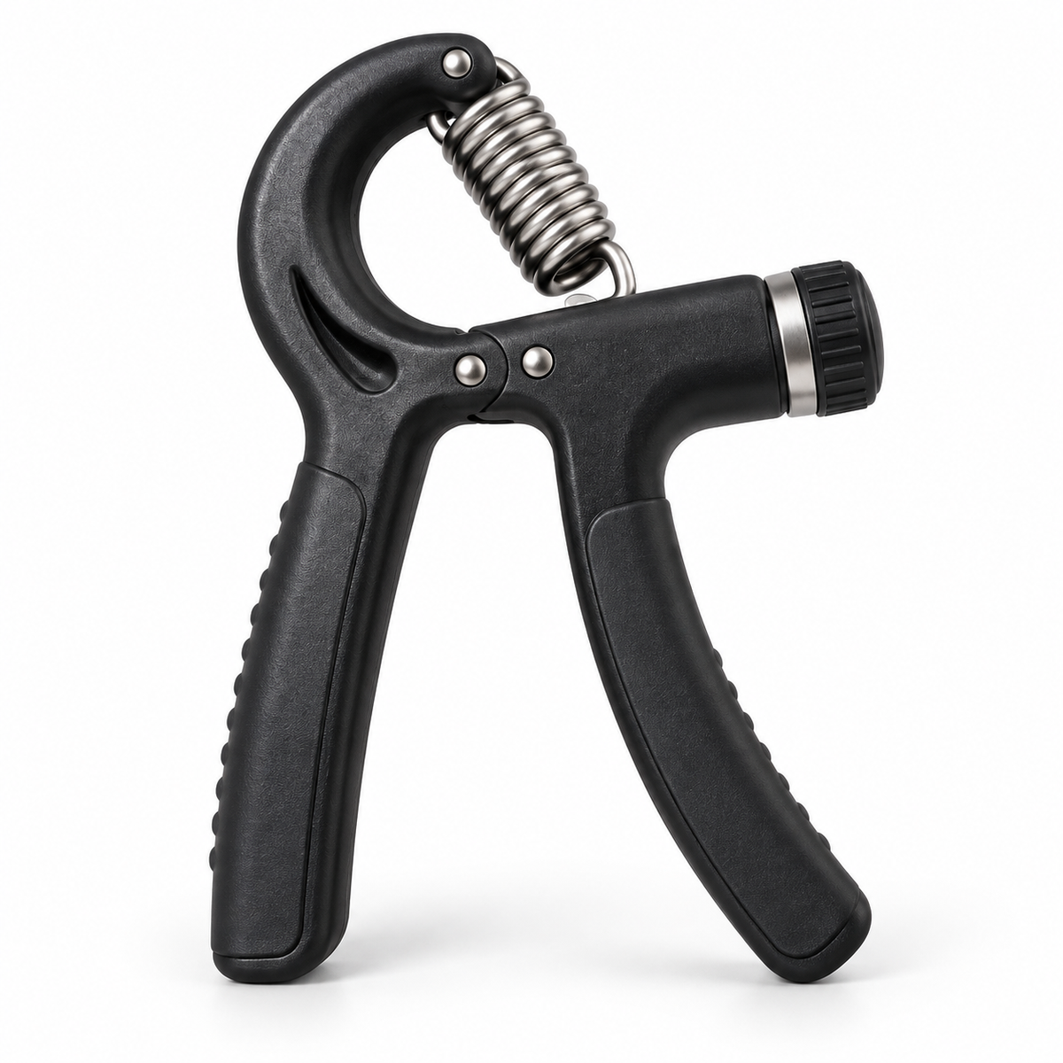 Black adjustable hand grip strengthener with silver spring