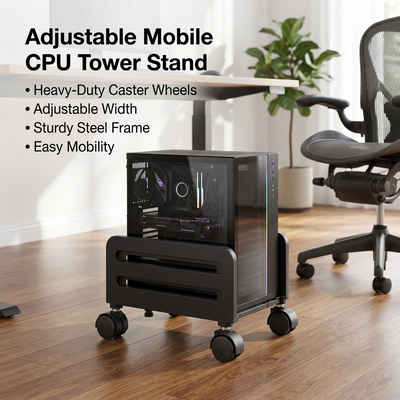 Soporte móvil ajustable con ruedas para torre de PC – negro