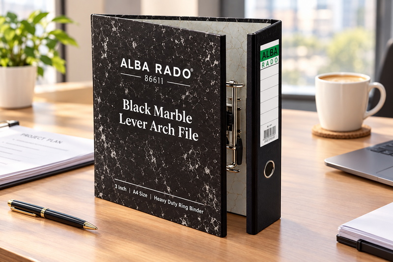 Alba Rado 86611 Black Marble Lever Arch File – 3 Inch