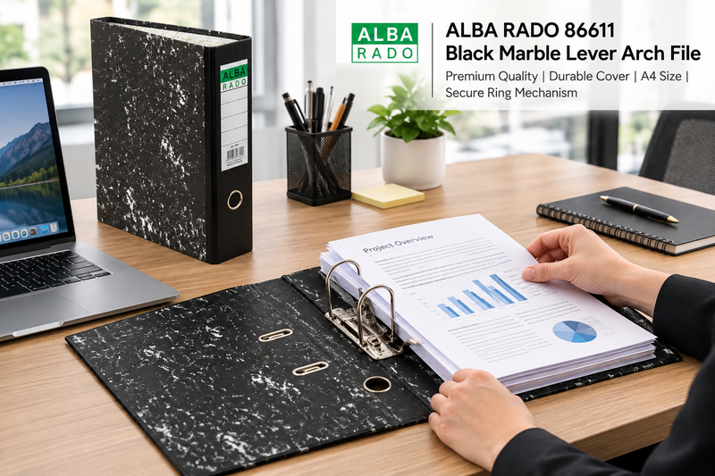 Alba Rado 86611 Black Marble Lever Arch File – 3 Inch
