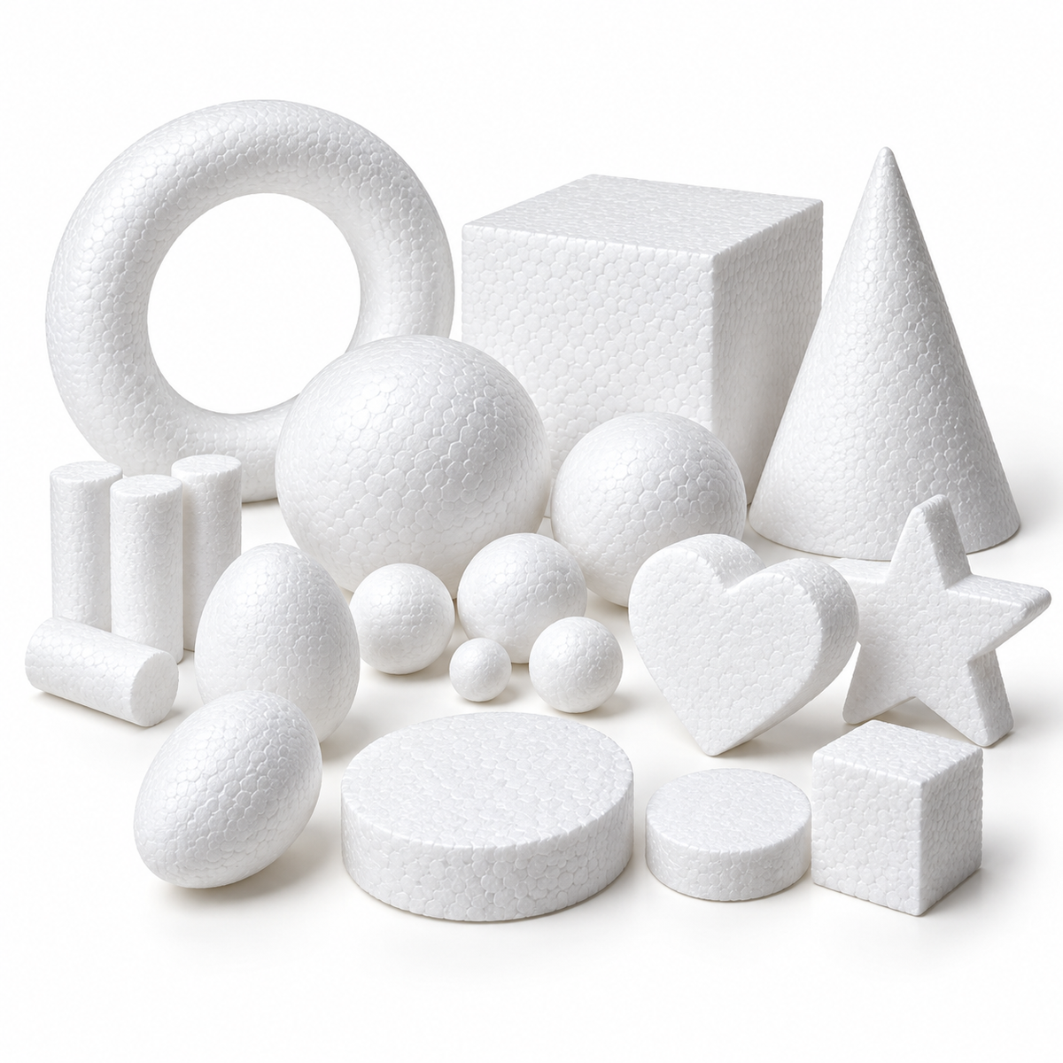 Assorted white foam shapes for arts and crafts