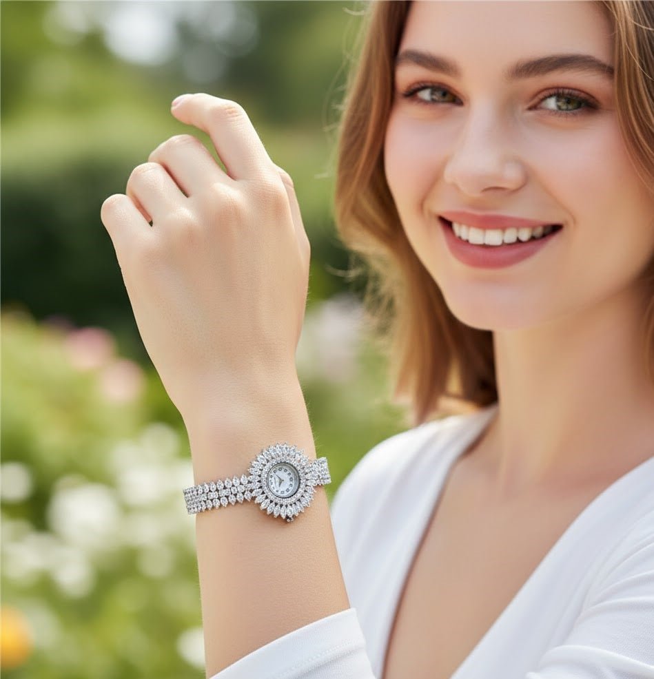 Classic Round Crystal Watch – Silver