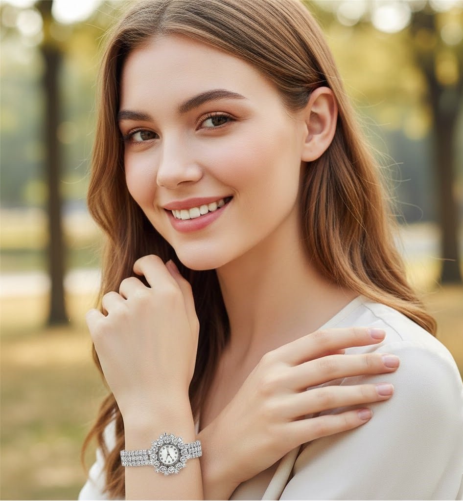 Elegant Pearl Halo Watch – Women