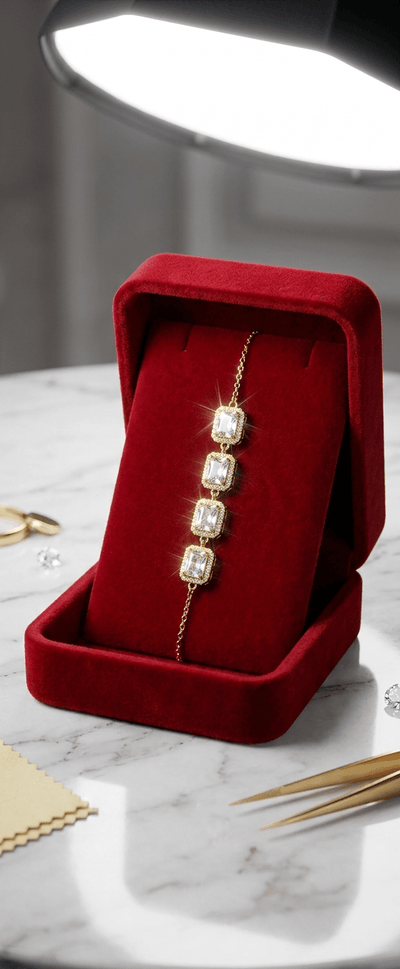 Square Crystal Link Adjustable Bracelet – Gold