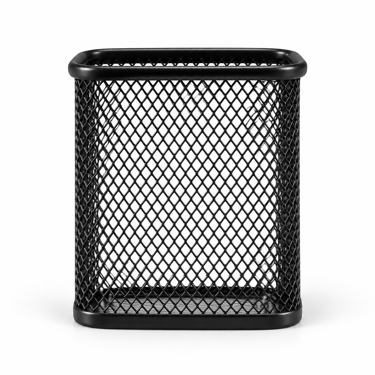 Black metal mesh pen holder
