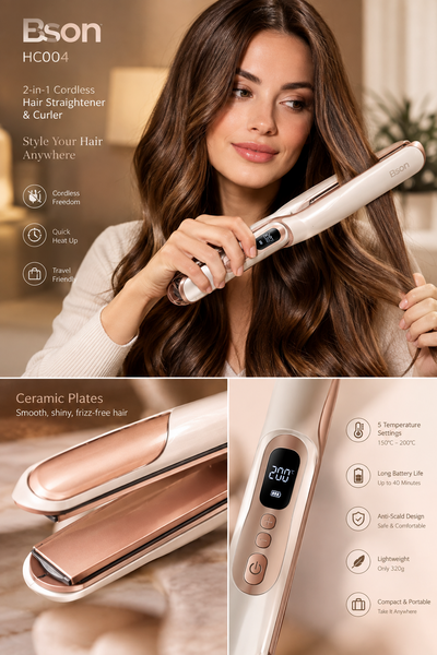 Bson 2-in-1 Cordless Hair Straightener & Curler