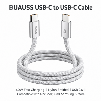 Cable trenzado USB-C a USB-C BUAUSS W02-CC12 60 W – 1,2 m