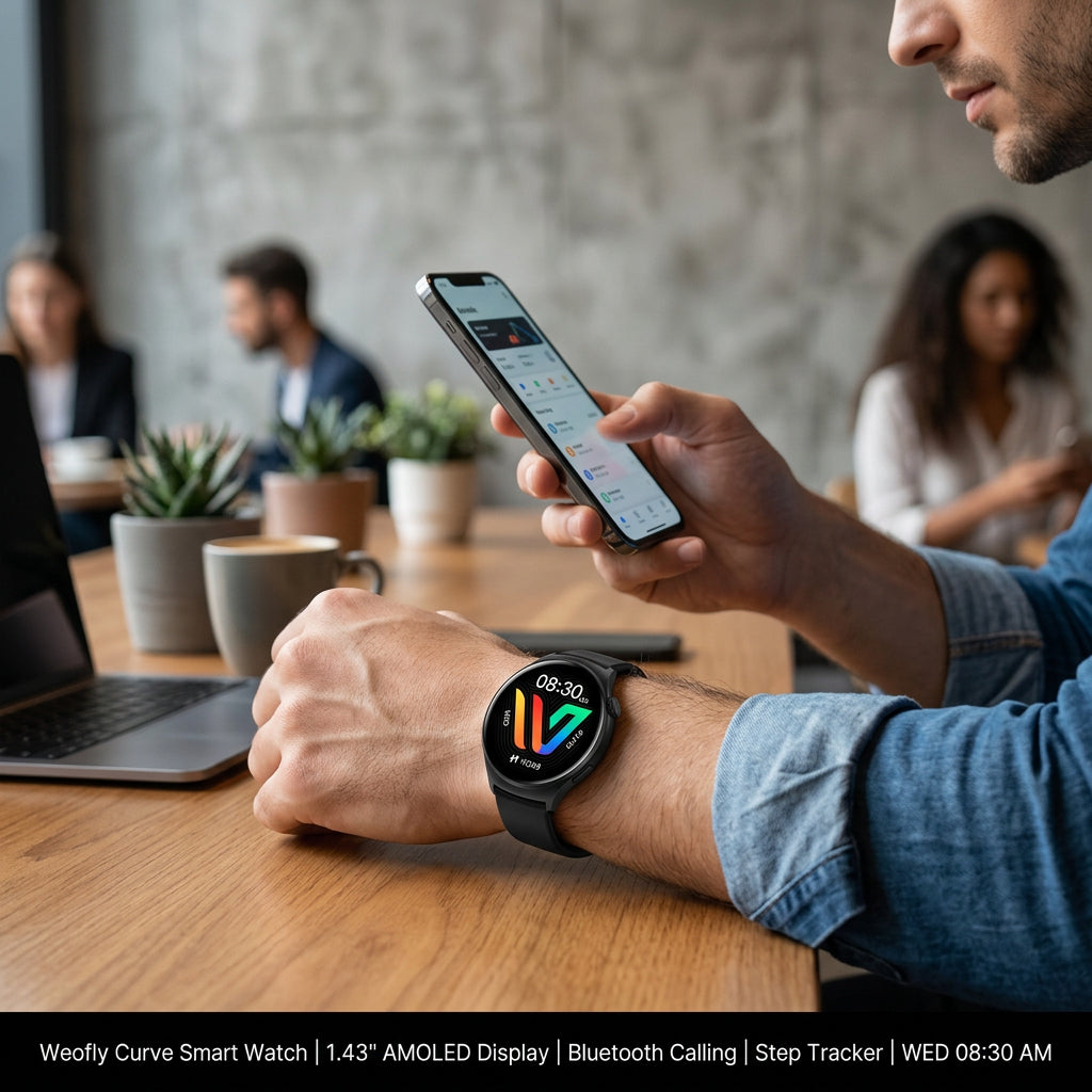 Weofly Curve Smart Watch – 1.43" AMOLED, Bluetooth Calling, Black