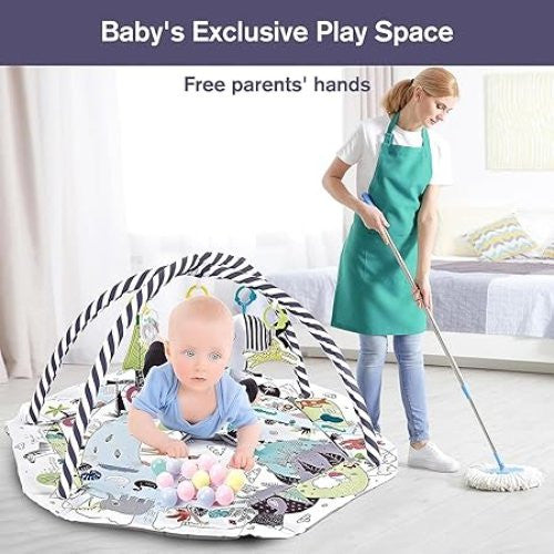 Baby activity play mat with hanging toys and play balls