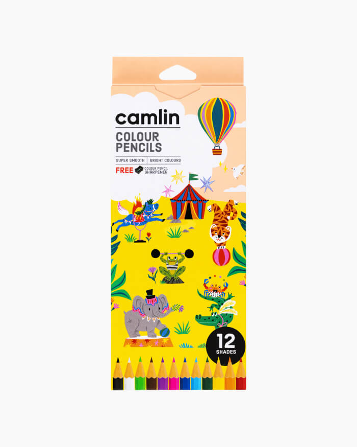 Camlin 4192566 full-size colour pencils, 12 shades with sharpener – front