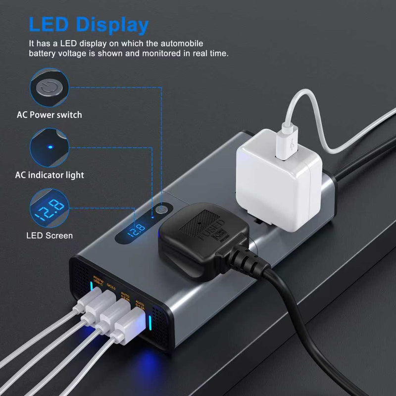 200W Car Power Inverter with USB Charging Ports