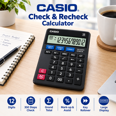 Casio Check & Recheck Desktop Calculator – 12 Digits, 300 Steps