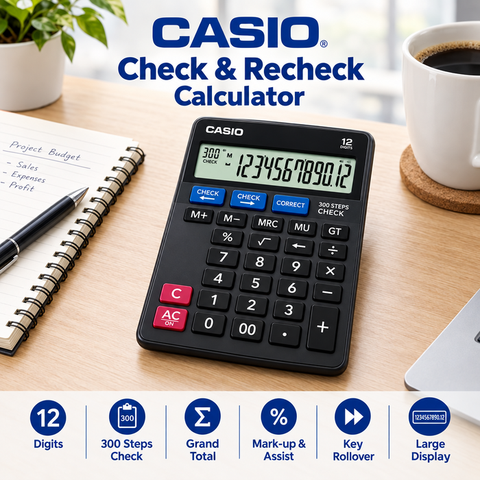 Casio Check & Recheck Desktop Calculator – 12 Digits, 300 Steps