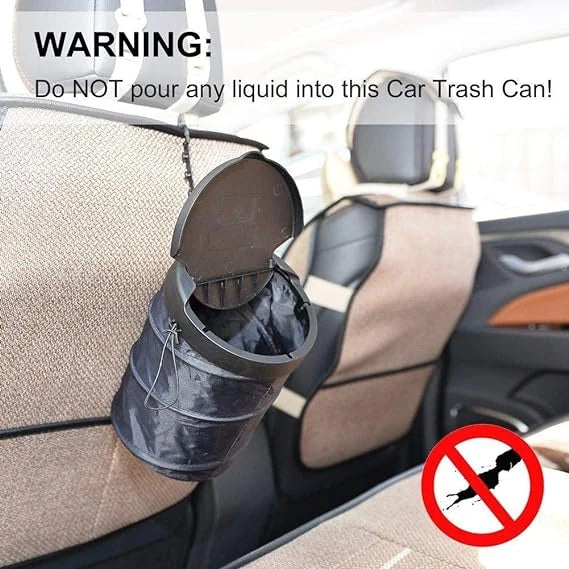Car trash bag hanging behind seat