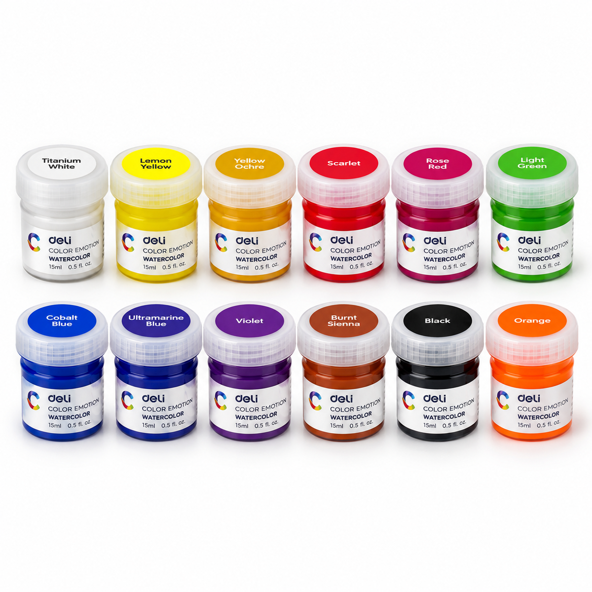 Deli Color Emotion watercolour set with twelve 15 ml jars