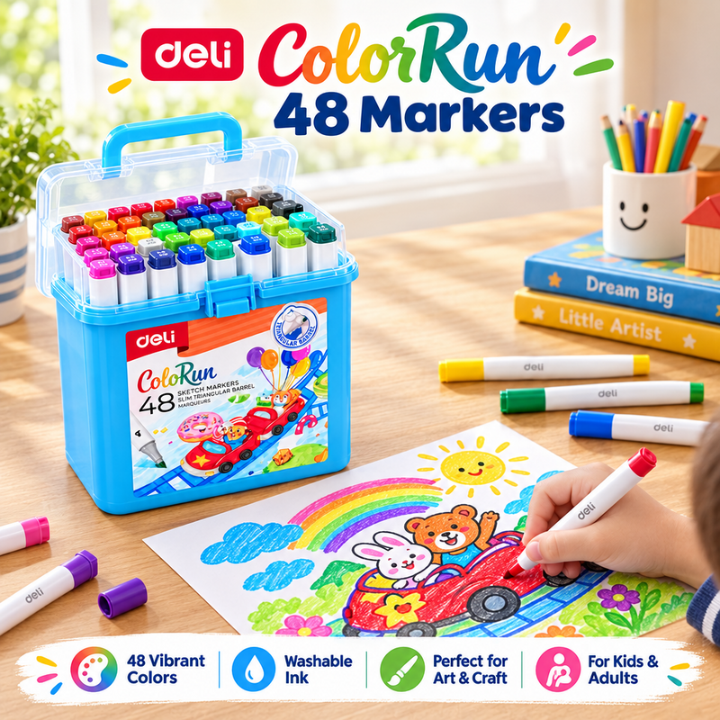 Deli ColorRun EC187-48 Dual-Tip Sketch Markers – 48 Colours
