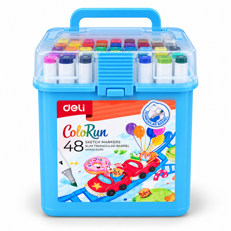 Deli ColorRun 48 sketch markers in blue carry case