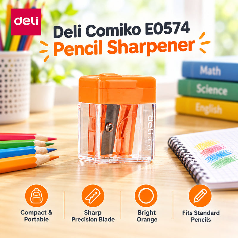 Deli Comiko E0574 Single-Hole Pencil Sharpener with Canister