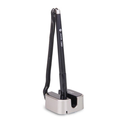 Deli E6797 black ink desk pen stand black and silver