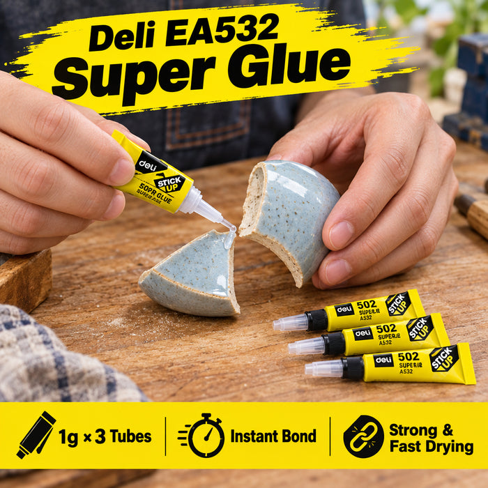 Deli EA532 Instant Super Glue – 1 g, Pack of 3