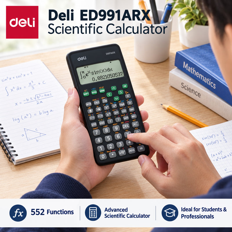 Deli D991ARX scientific calculator with Arabic menu, black