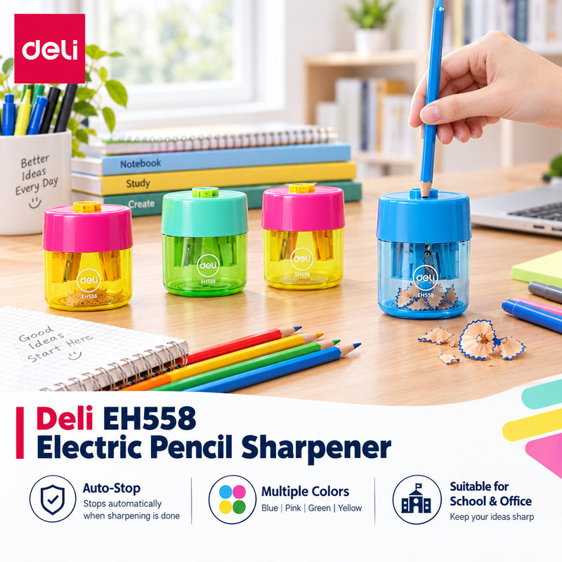 Deli EH558 Two-Hole School Pencil Sharpener with Canister