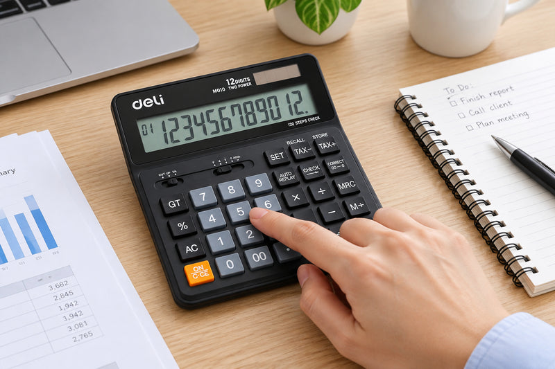 Deli Classic M01020 calculator side view